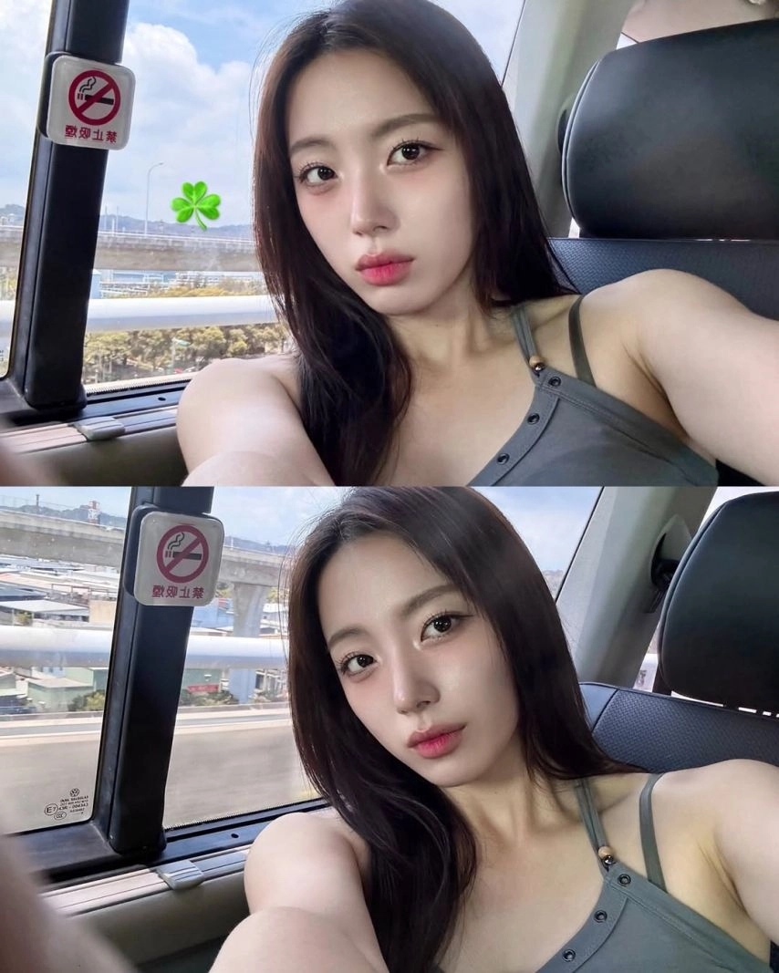 치어리더 하지원 가슴골 차안에서 회색  끈나시