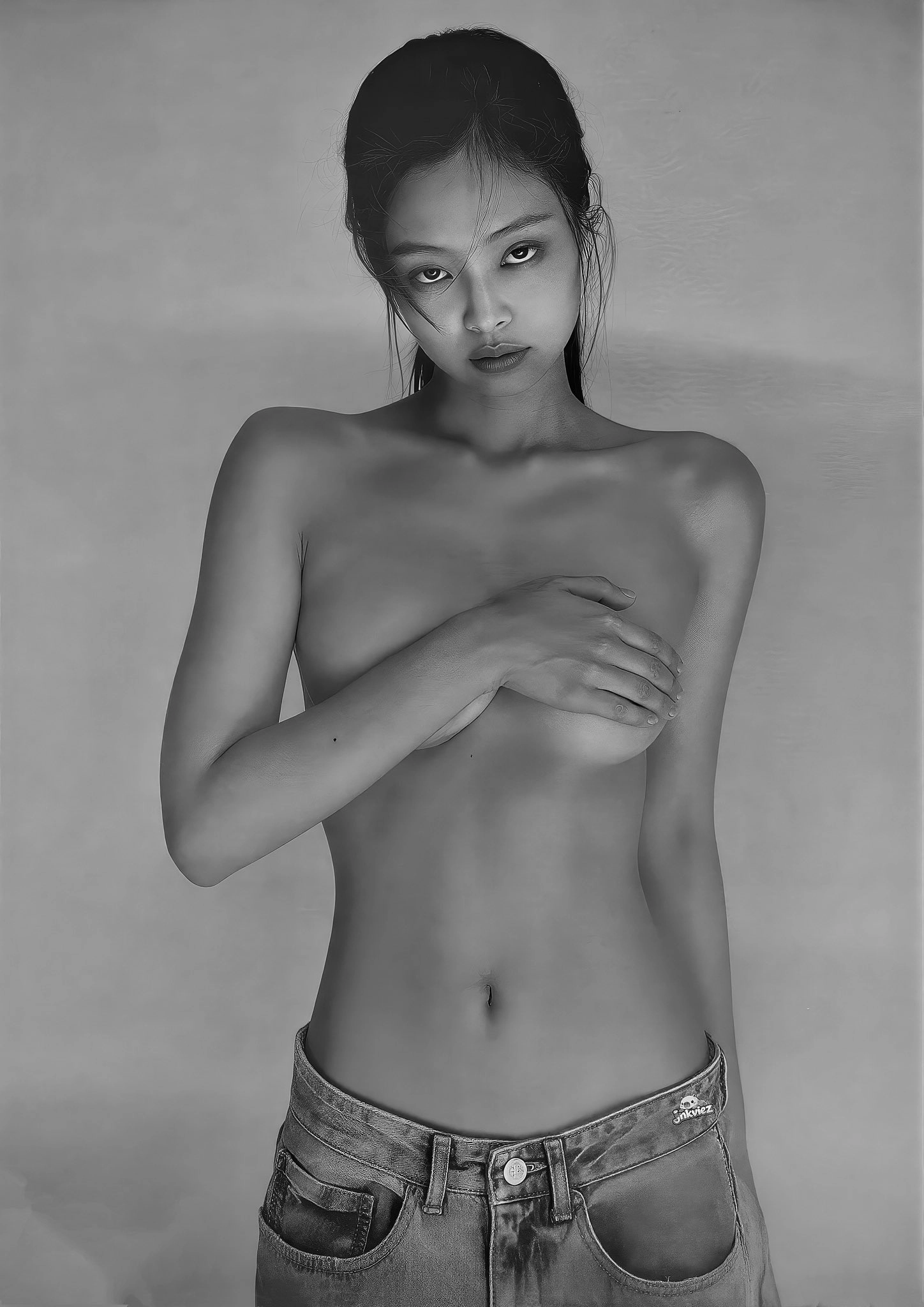 블랙핑크 제니 가슴만 손으로 가린 새미누드 화보
