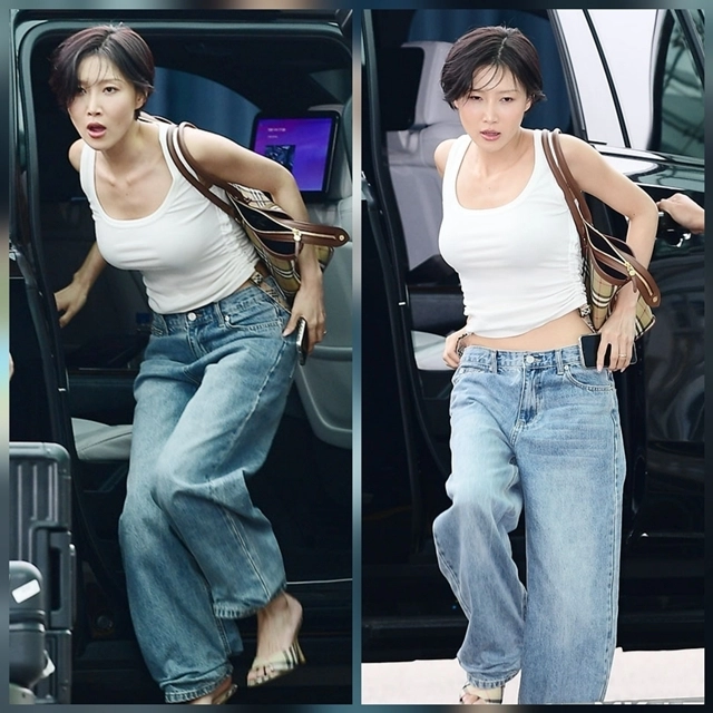“왜 이렇게 말랐어?” 화사, 헐렁해진 청바지 잡고 출국