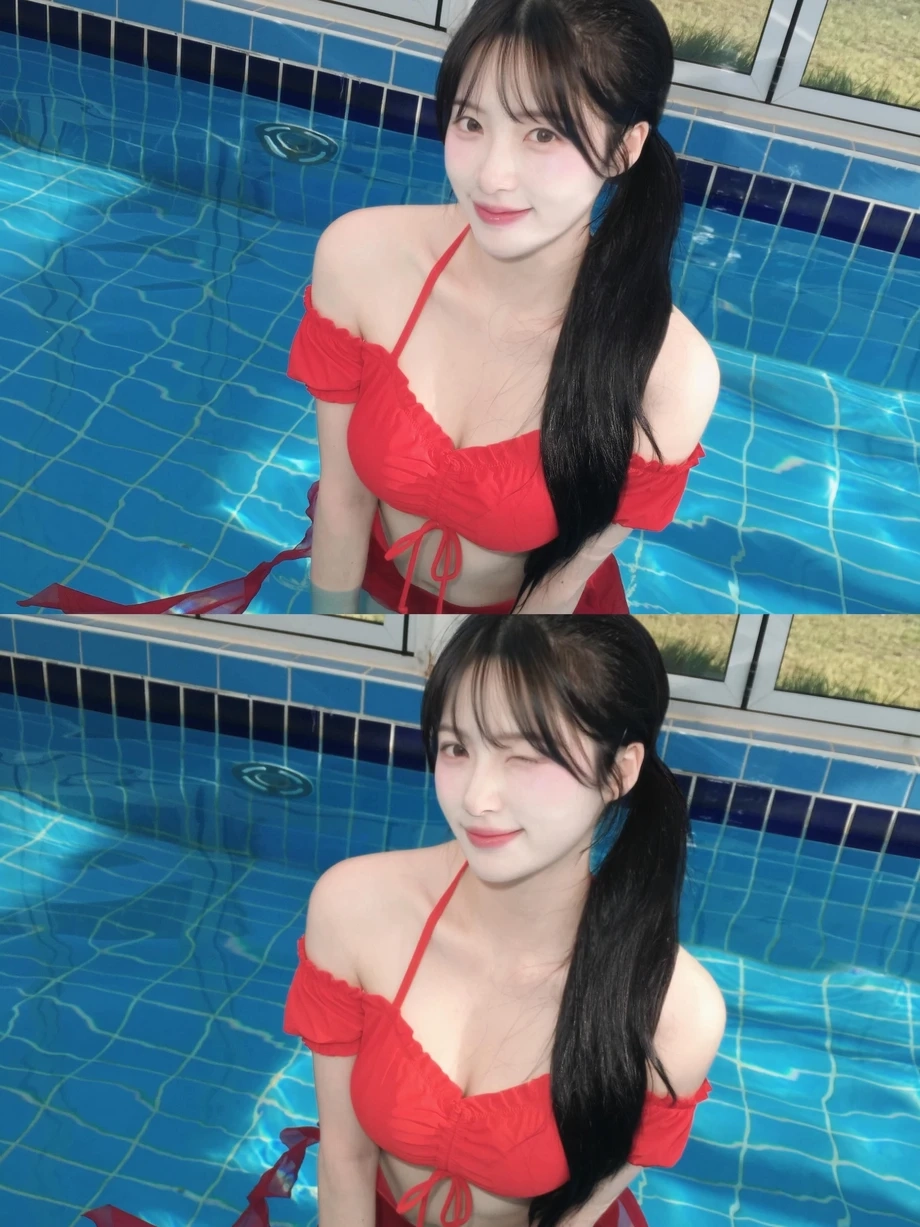 치어리더 박민서 야꼽 빨간 프릴 비키니 가슴골