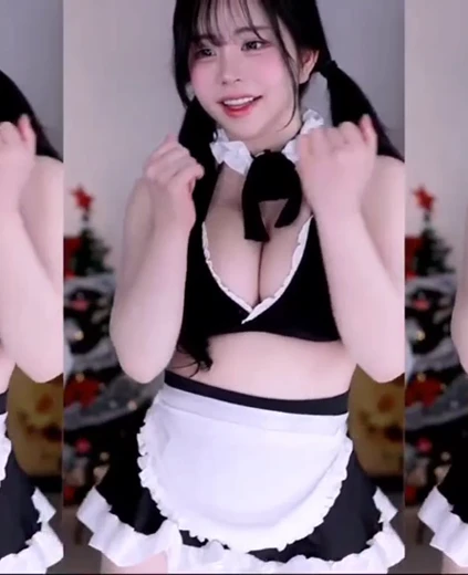 민가유 옆슴 푸짐한 검정 메이드복 끈비키니